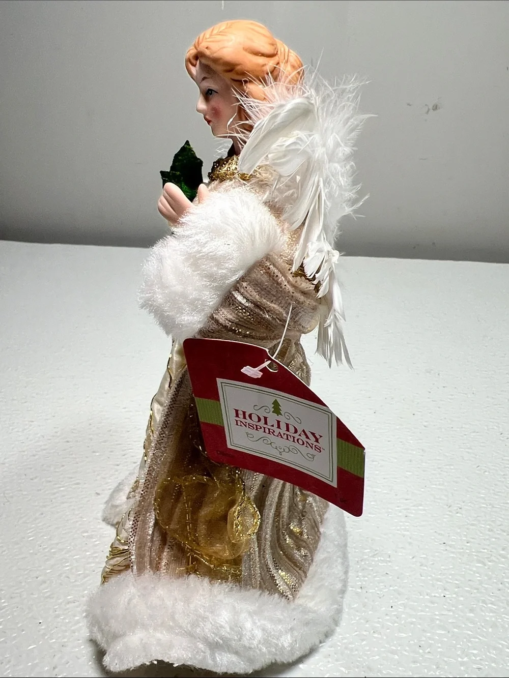 Holiday Inspirations Gold and Cream Porcelain Angel Tree Topper New